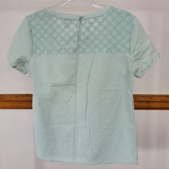 J. Crew linen mint green embroidered top, Size 2 - Picture 2 of 7
